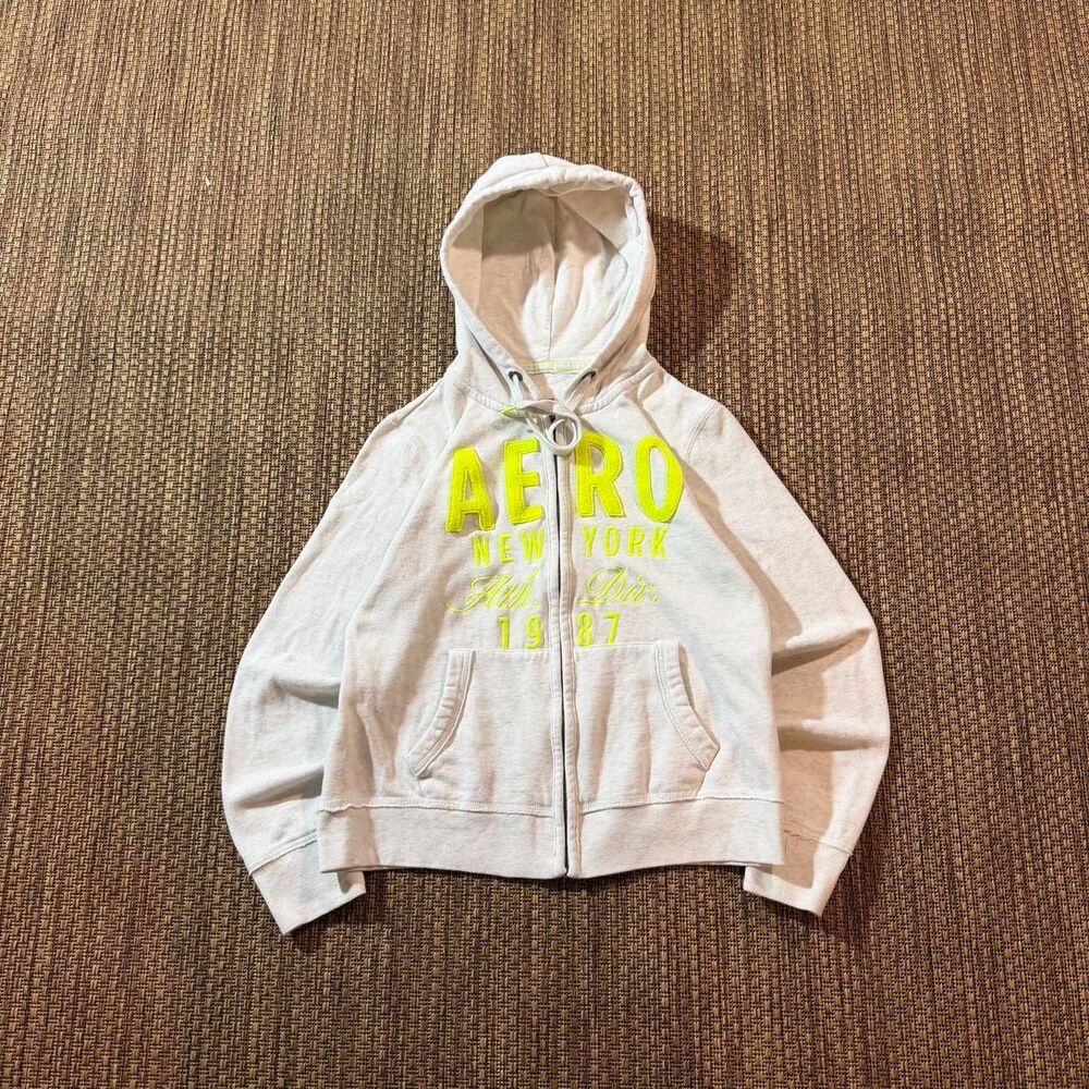 Aeropostale Women's White and Green Hoodie